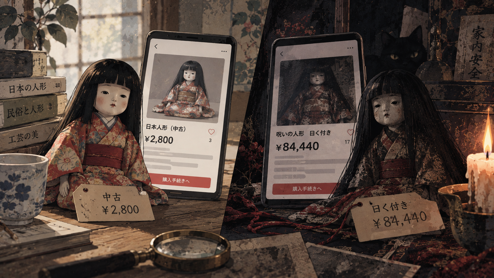 中古人形と曰く付き人形対比