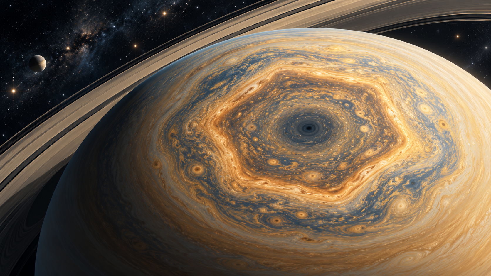 土星北極の六角形嵐