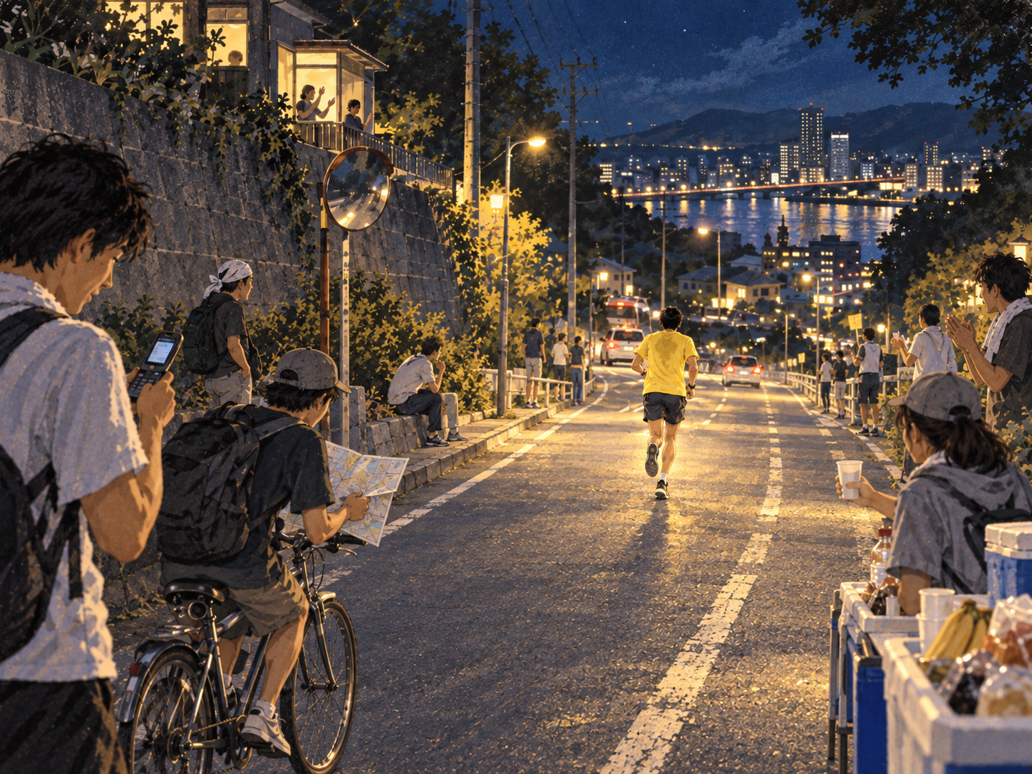 夜の街へ駆けるランナー