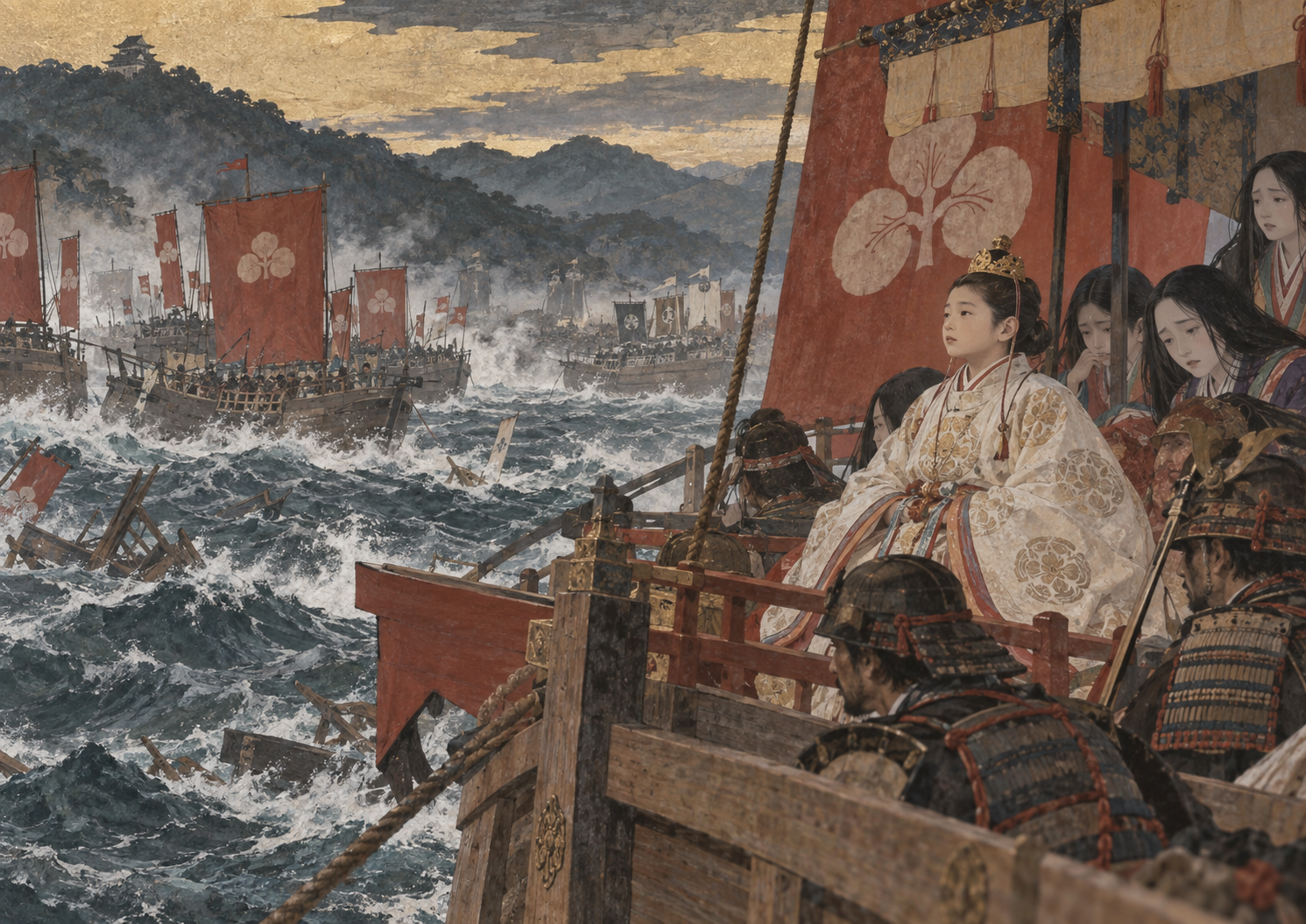 荒海を進む平安の船団 